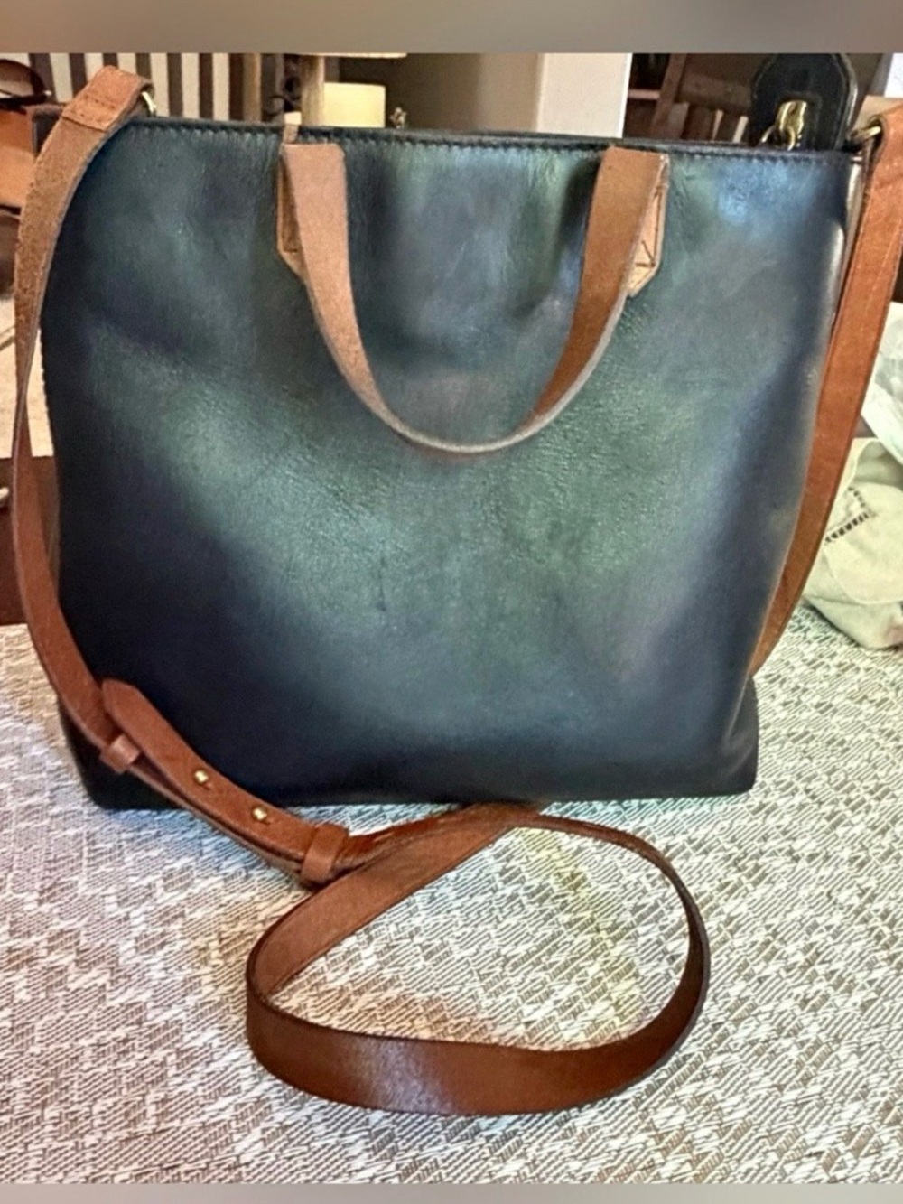Madewell Black Tote with Brown Leather Straps